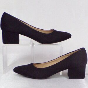 CL BY LAUNDRY size 6M black faux-suede low block-heel almond-toe pumps
